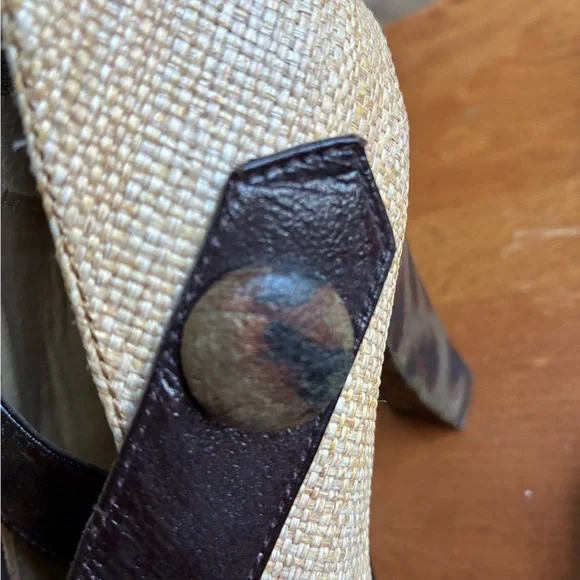 Naughty Monkey Size 8 Beige/Brown/Green Woven Peep-Toe Lace-Up Heels - Picture 8 of 8